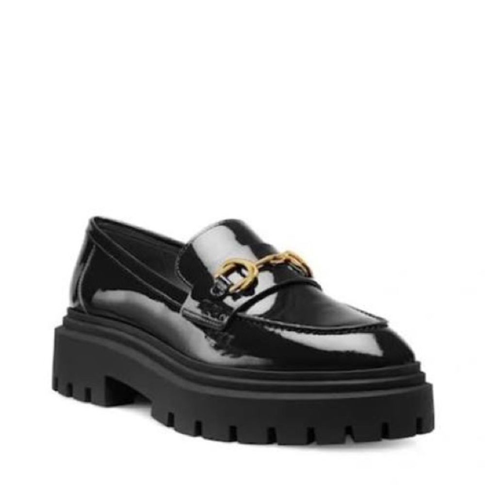 Stuart Weitzman lug sole Loafers in oxblood with Gold Buckle - Picture 2 of 7